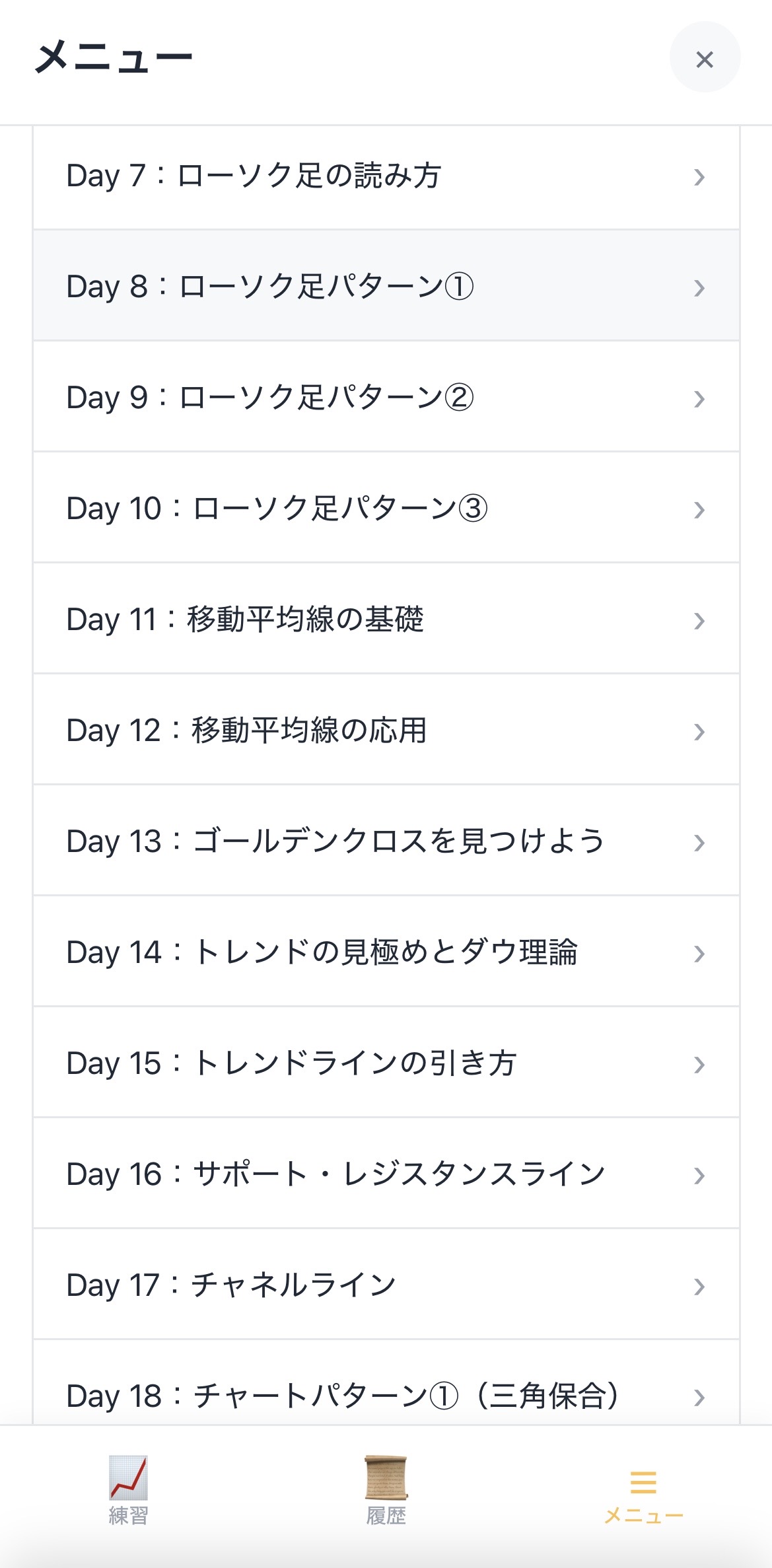 イチテク メニュー Day選択画面